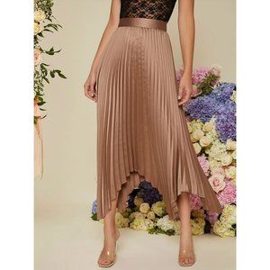 High Waist Asymmetrical Hem Pleated Skirt